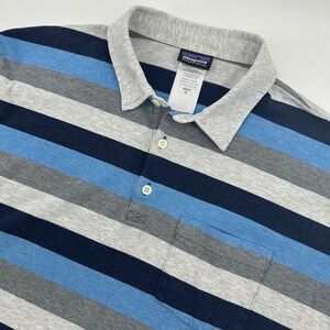 Patagonia Mens Organic Cotton Striped Polo Shirt Blue Grey XL STY52776SP15